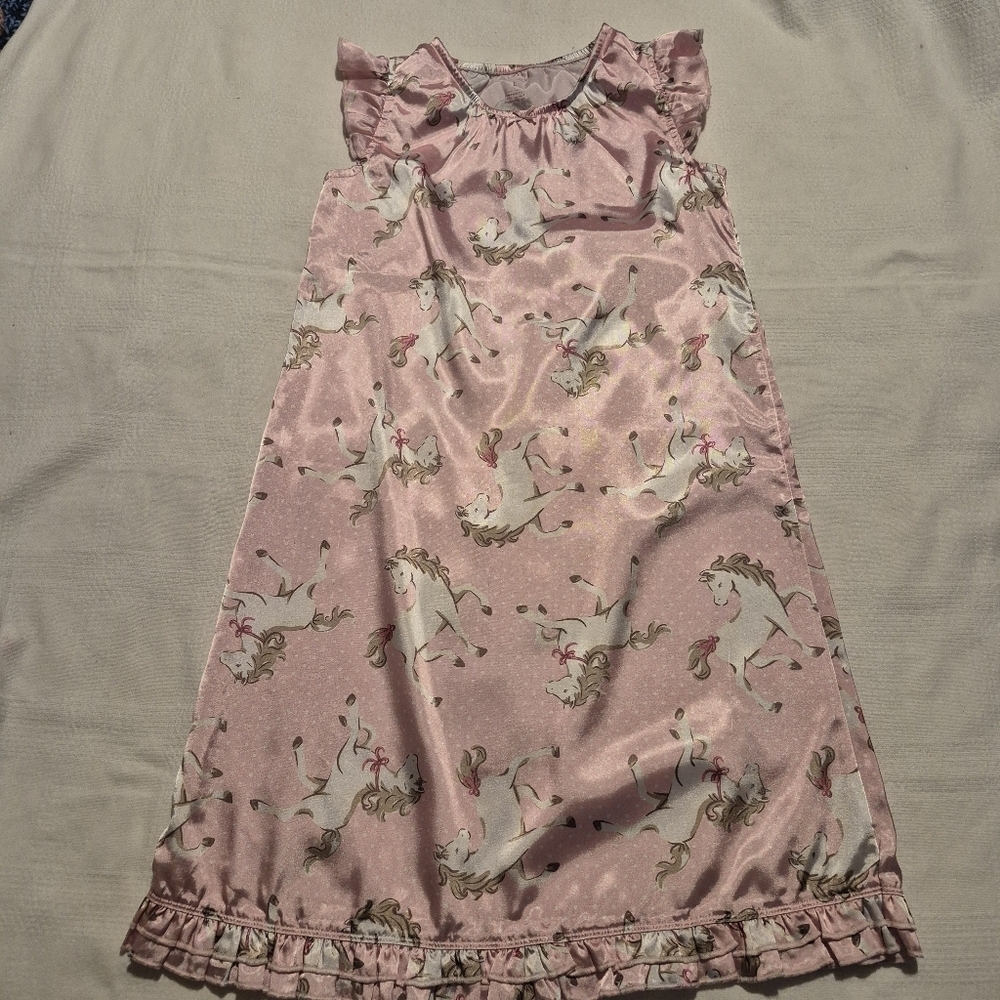 Carter's girls size Large silky horse designed nightgown flutter sleeve VGUC